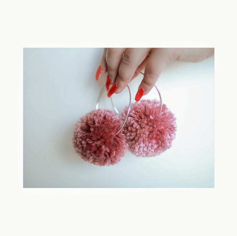 Pom pom hoop earrings!